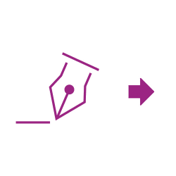 Symbol violetter Unterschriftenpfeil Symbol violetter Unterschriftenpfeil